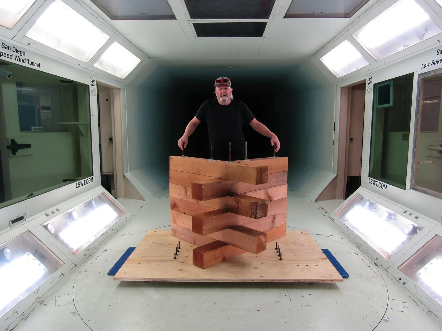 BoltLama prototype corner wall section mounted in a wind tunnel